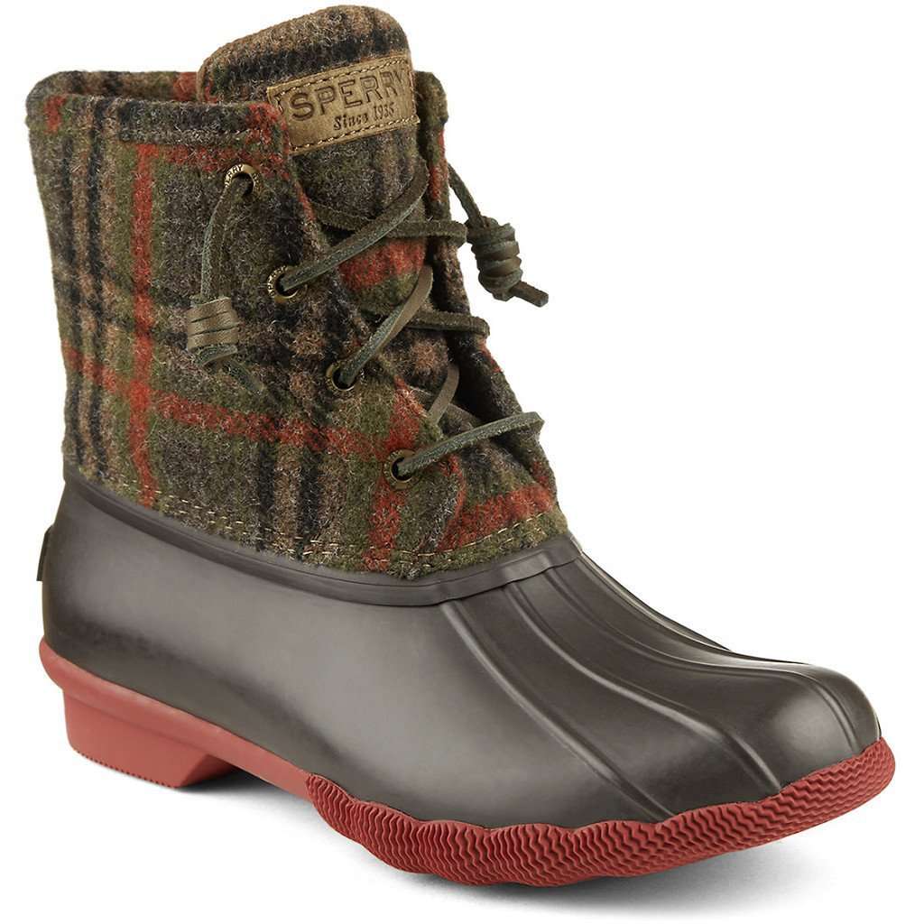 Women's Saltwater Duck Boot in Brown Plaid by Sperry - Country Club Prep