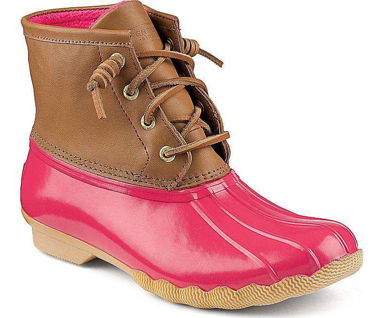 Women's Saltwater Duck Boot in Cognac and Pink by Sperry - Country Club Prep