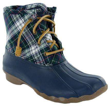 Women's Saltwater Quilted Duck Boot in Navy/Green Plaid by Sperry - Country Club Prep