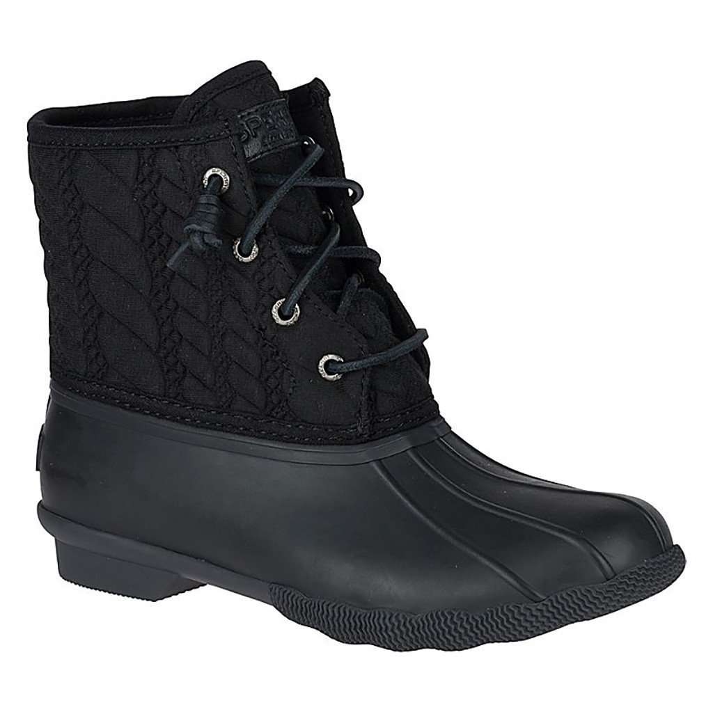 Women's Saltwater Rope Embossed Duck Boot in Black by Sperry - Country Club Prep