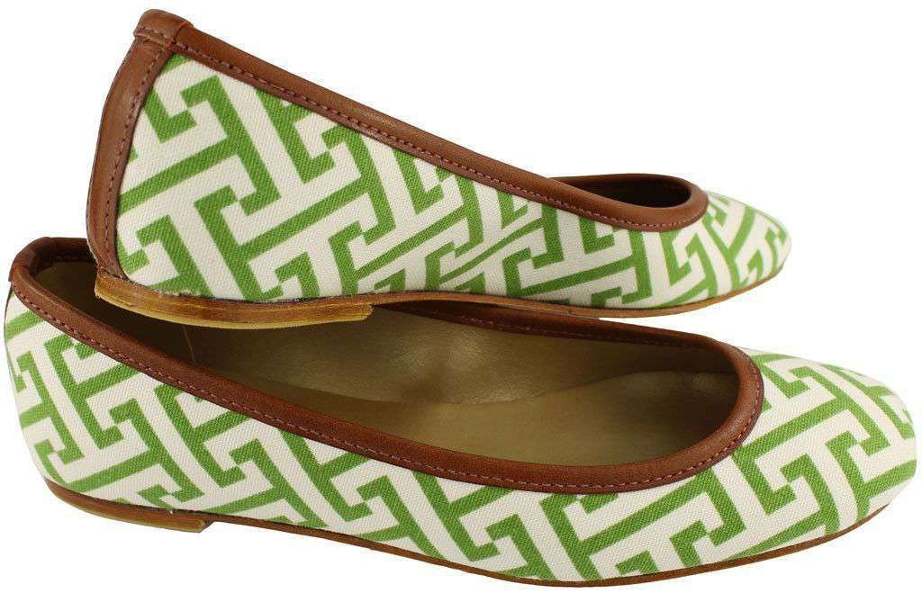 Ballet Flat in Green Geometric Pattern by Eliza B. - Country Club Prep