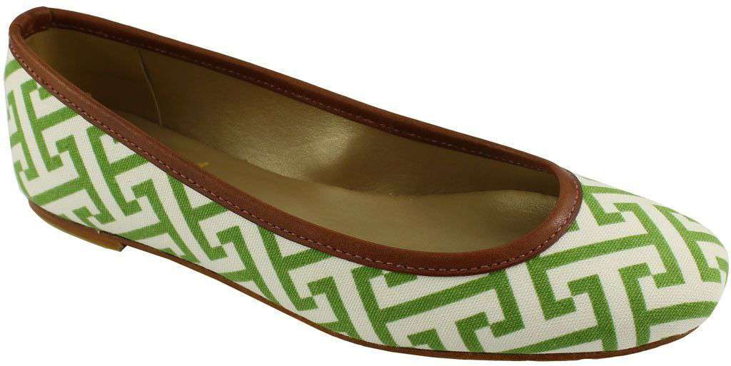 Ballet Flat in Green Geometric Pattern by Eliza B. - Country Club Prep