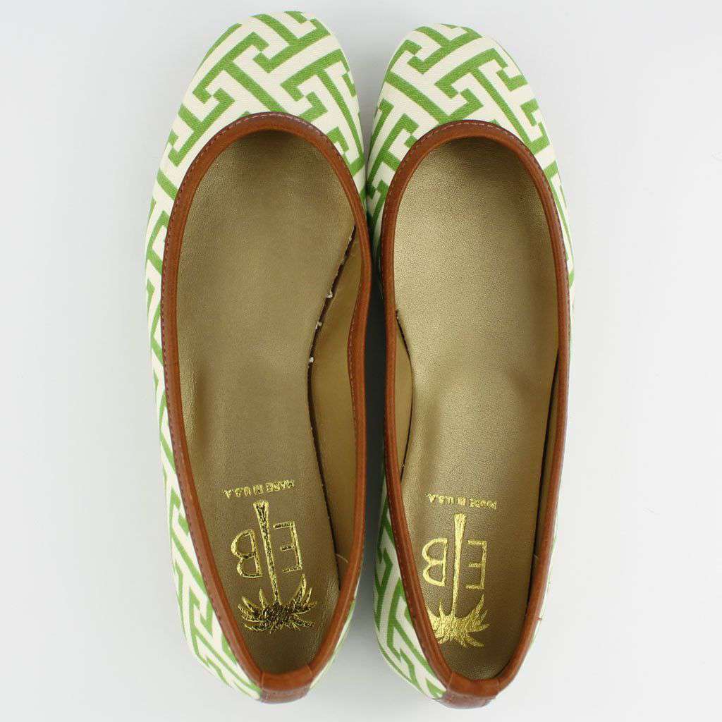 Ballet Flat in Green Geometric Pattern by Eliza B. - Country Club Prep