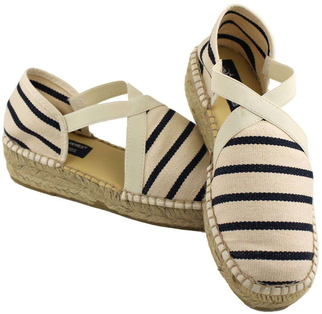 Espadrille in White and Navy Stripes by Saint James - Country Club Prep