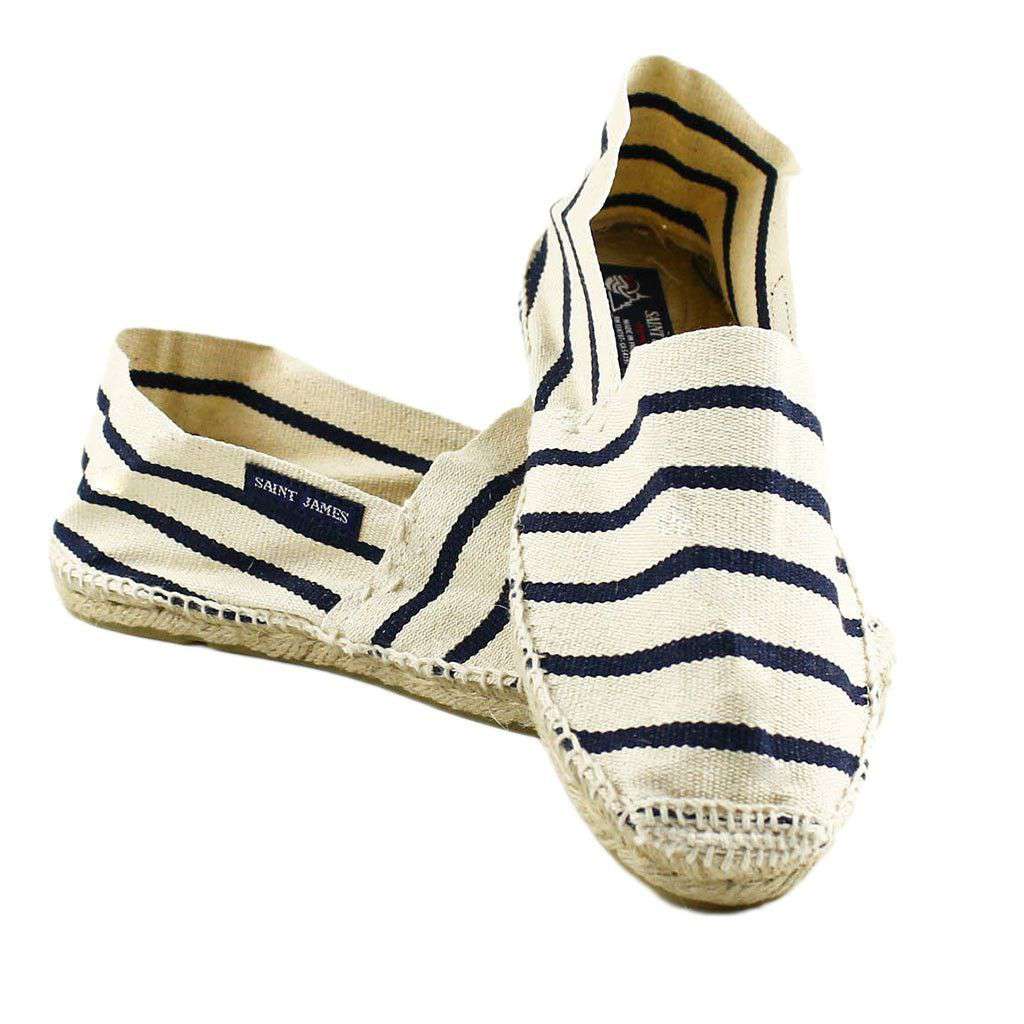 Espadrille R F in White and Navy Stripes by Saint James - Country Club Prep
