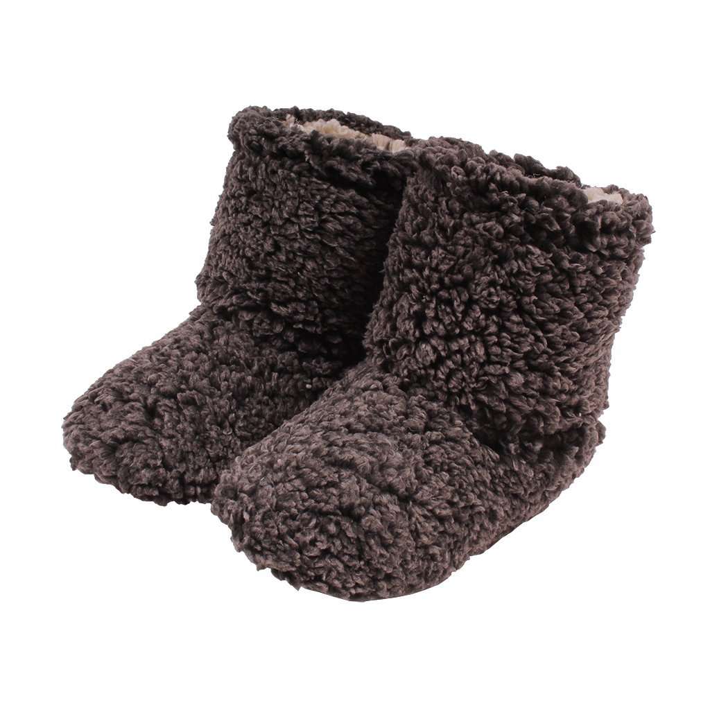 Sherpa Fleece Booties in Charcoal and Oatmeal by Live Oak - Country Club Prep