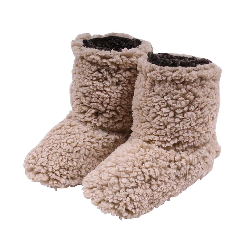 Sherpa Fleece Booties in Oatmeal and Charcoal by Live Oak - Country Club Prep