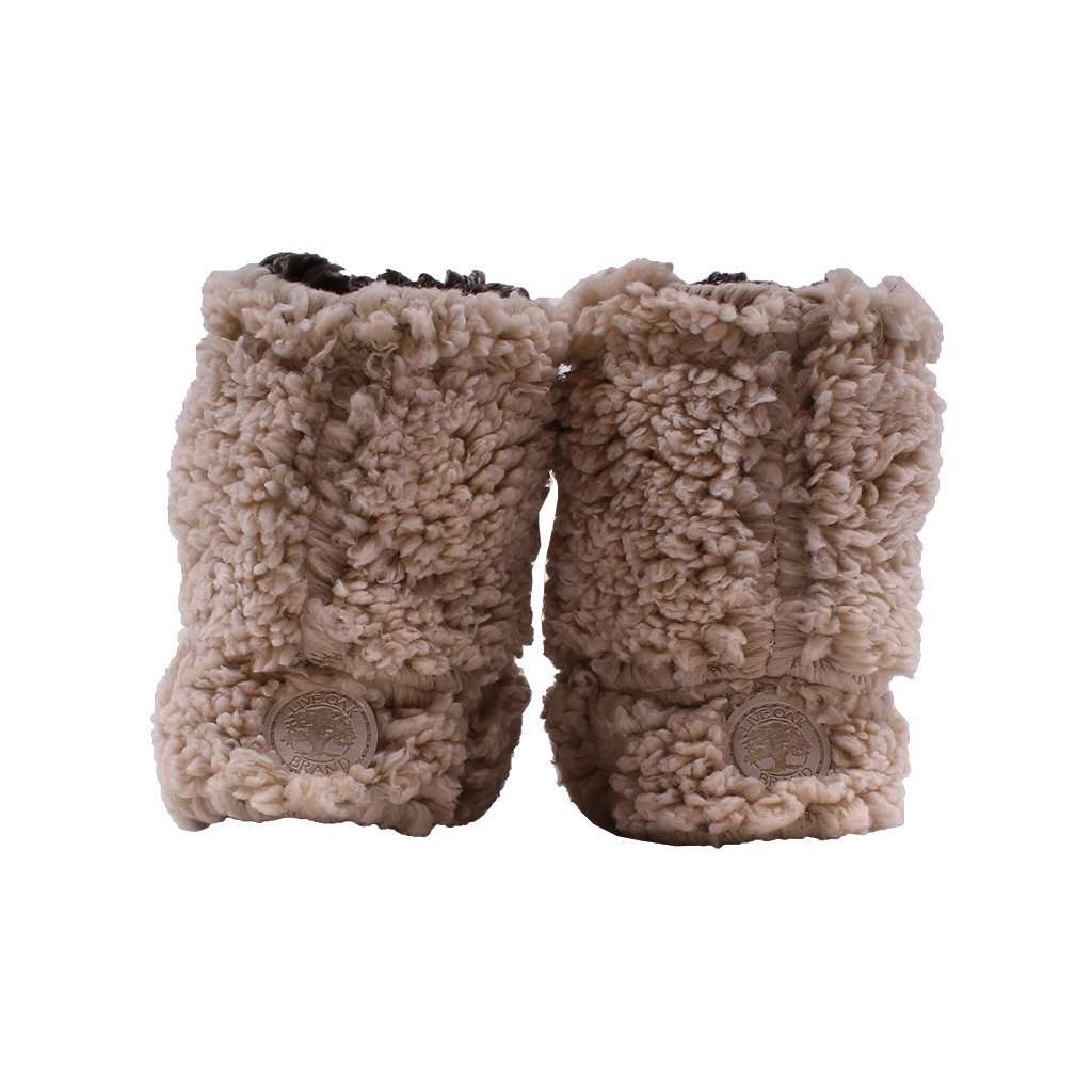 Sherpa Fleece Booties in Oatmeal and Charcoal by Live Oak - Country Club Prep