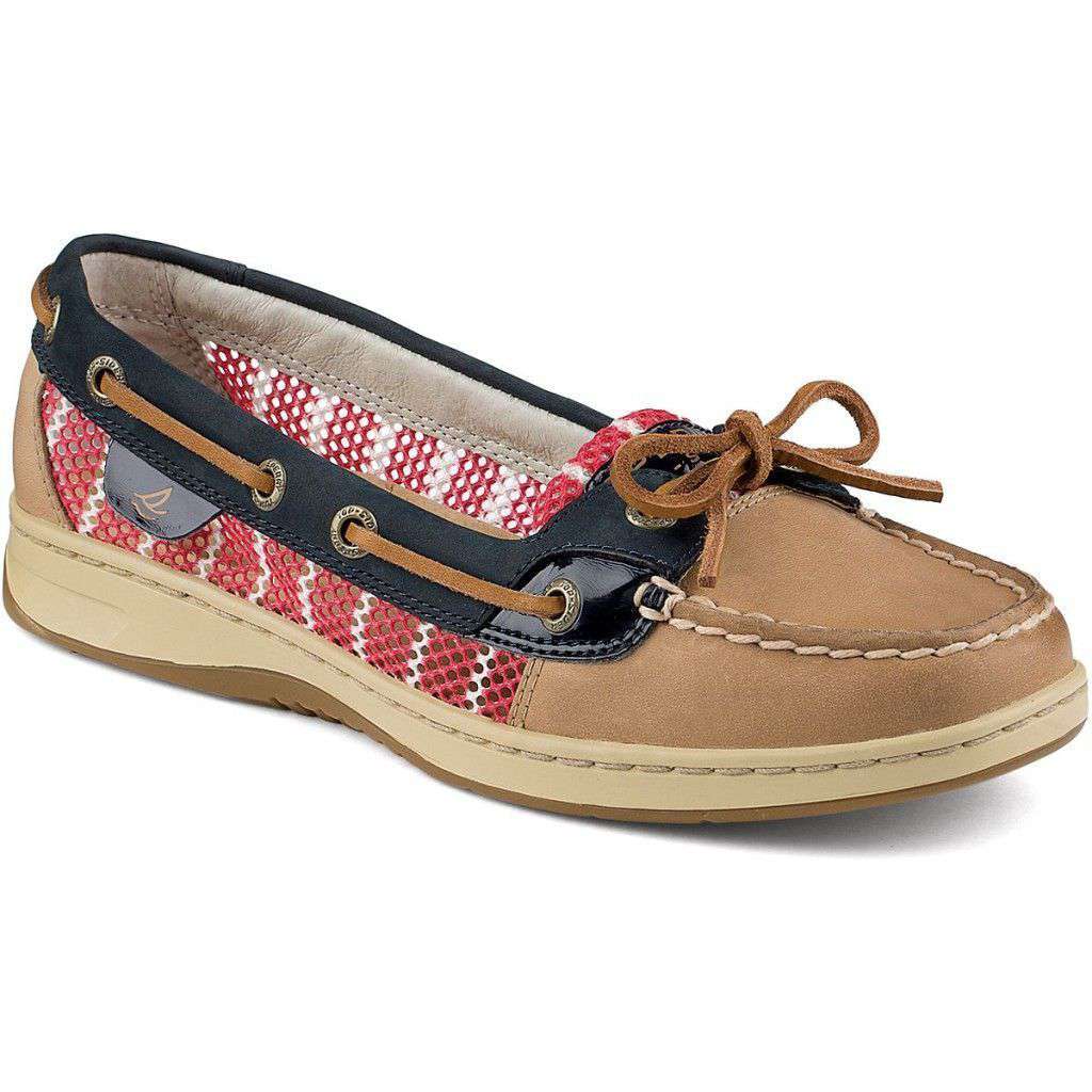 Women's Angelfish Breton Stripe Mesh Slip-On Boat Shoe in Linen, Navy, & Red by Sperry - Country Club Prep