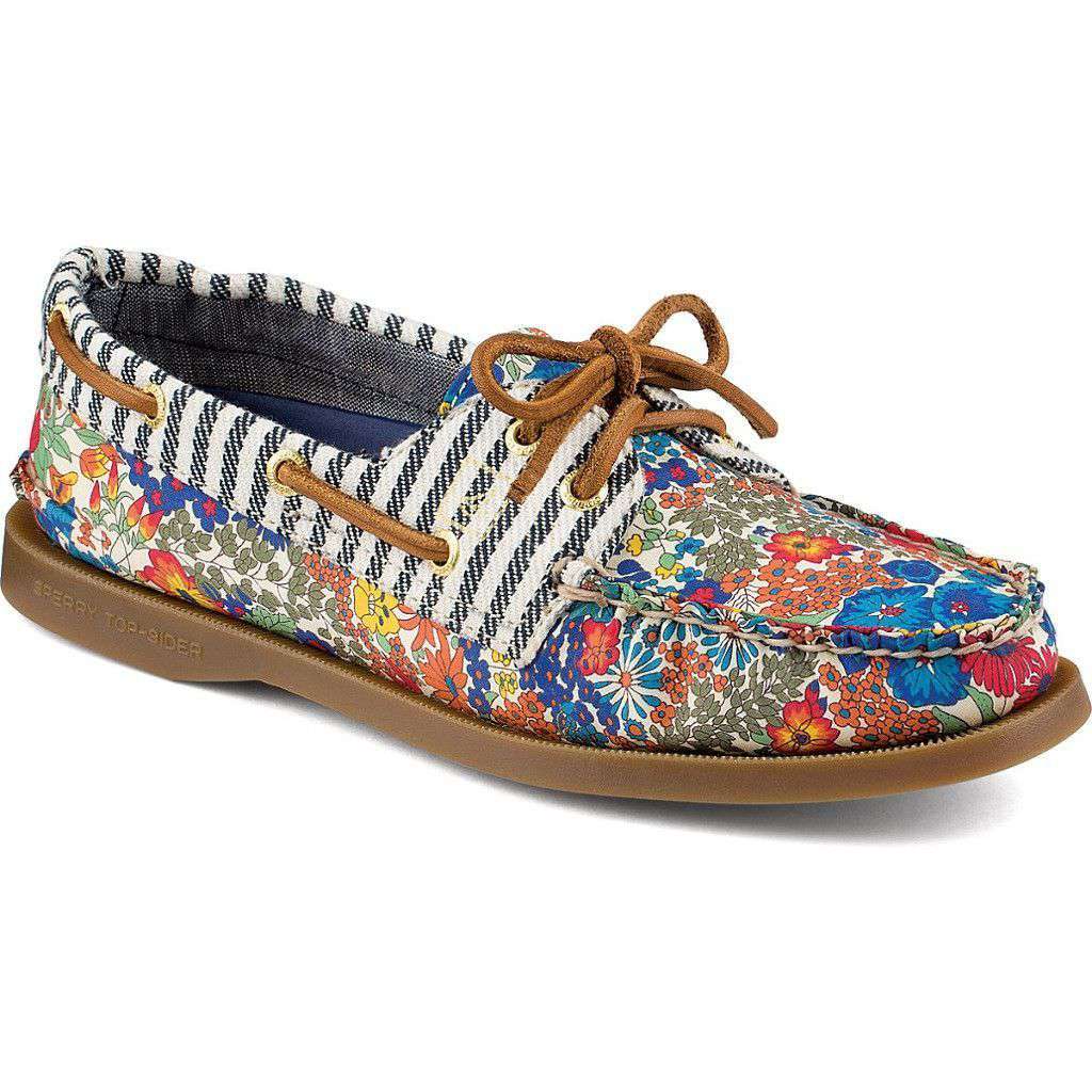 Women's Authentic Original Liberty Print 2-Eye Boat Shoe in Bright Blue by Sperry - Country Club Prep