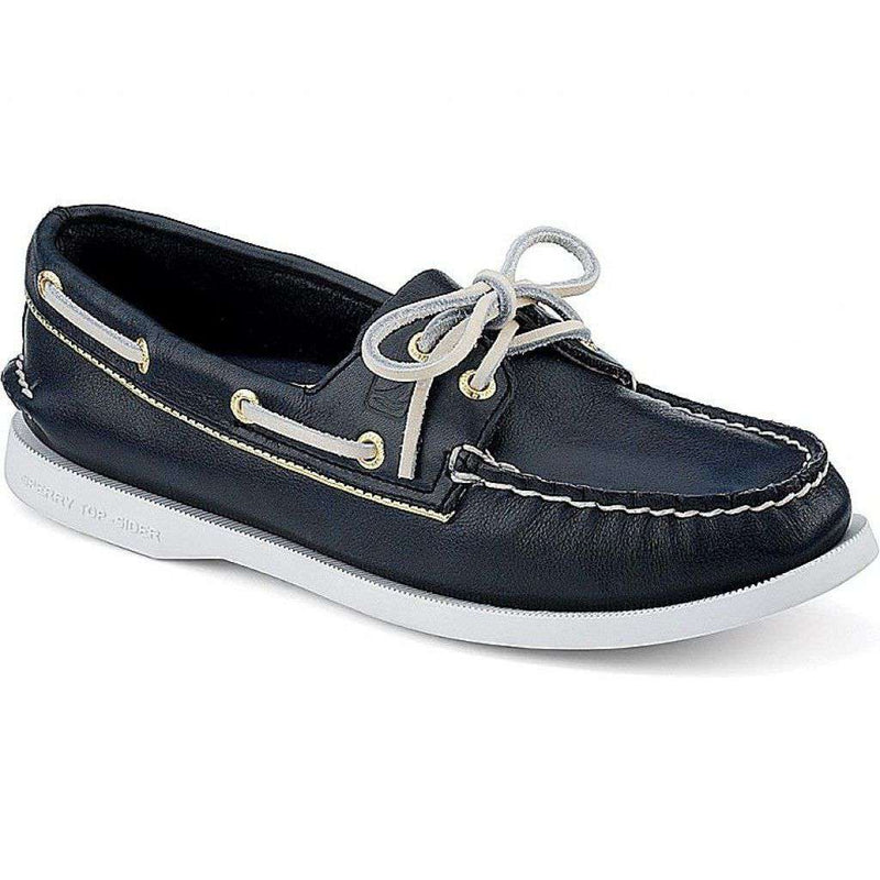 Women's Authentic Original Metallic Tipped Boat Shoe in Navy & Gold  by Sperry - Country Club Prep