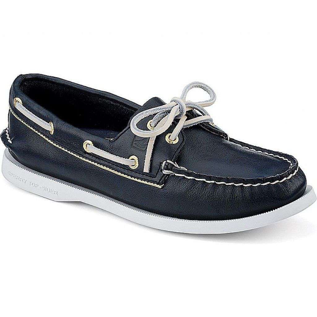Women's Authentic Original Metallic Tipped Boat Shoe in Navy & Gold  by Sperry - Country Club Prep
