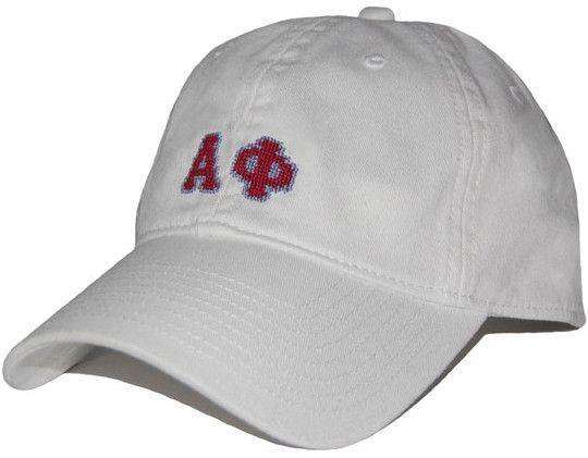 Alpha Phi Needlepoint Hat in White by Smathers & Branson - Country Club Prep