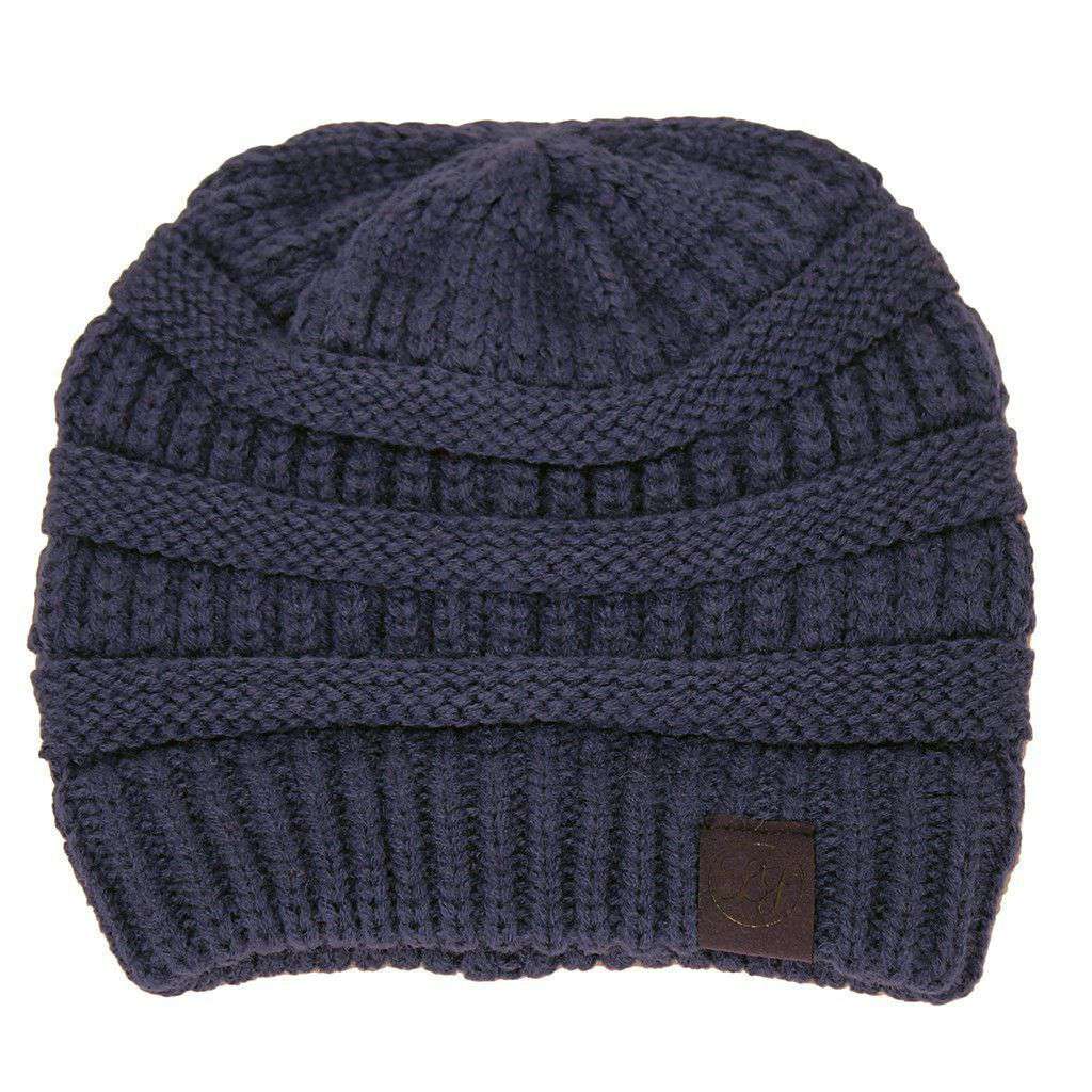 Cable Knit Beanie in Estate Blue by Lauren James - Country Club Prep
