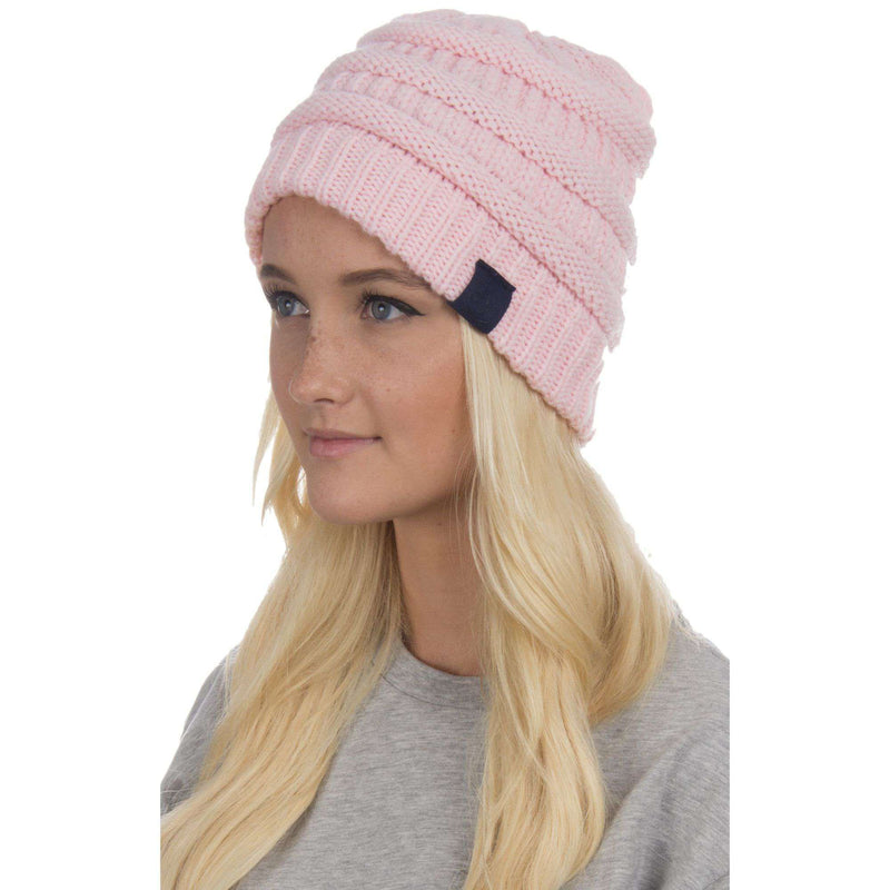 Cable Knit Beanie in Pink by Lauren James - Country Club Prep