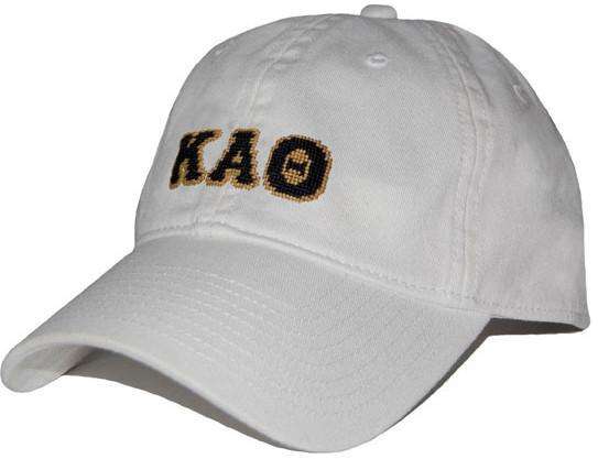 Kappa Alpha Theta Needlepoint Hat in White by Smathers & Branson - Country Club Prep