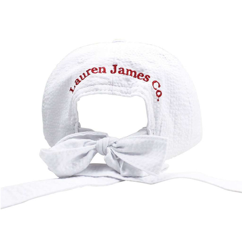 Kentucky Seersucker Bow Hat in White with Red by Lauren James - Country Club Prep