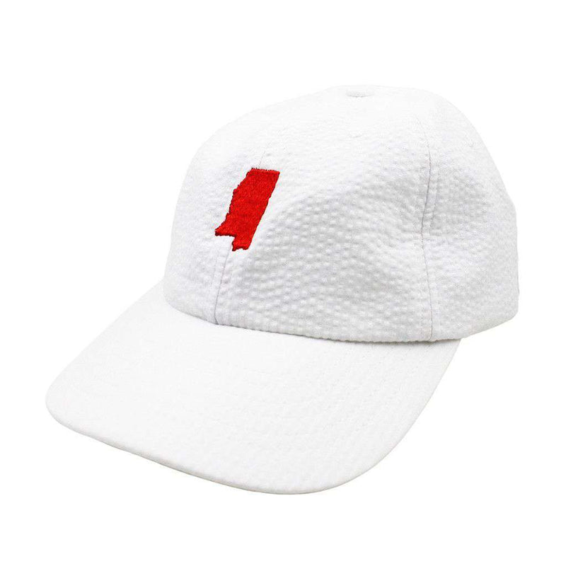 Mississippi Seersucker Hat in White with Red by Lauren James - Country Club Prep