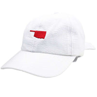 Oklahoma Seersucker Bow Hat in White with Red by Lauren James - Country Club Prep