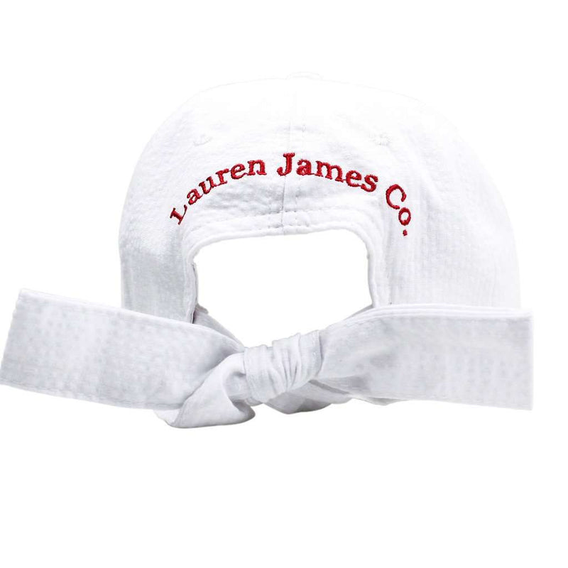 Oklahoma Seersucker Bow Hat in White with Red by Lauren James - Country Club Prep
