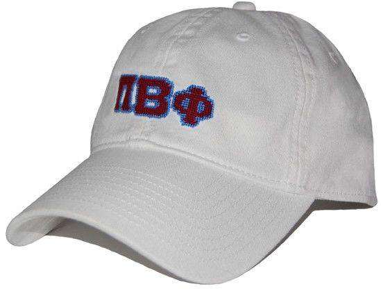 Pi Beta Phi Needlepoint Hat in White by Smathers & Branson - Country Club Prep