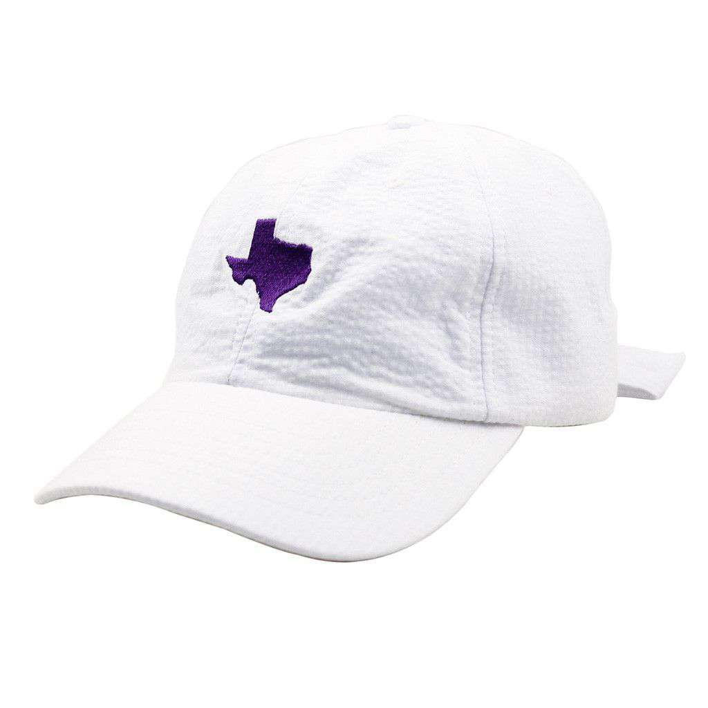 Texas Seersucker Hat in White with Purple by Lauren James - Country Club Prep