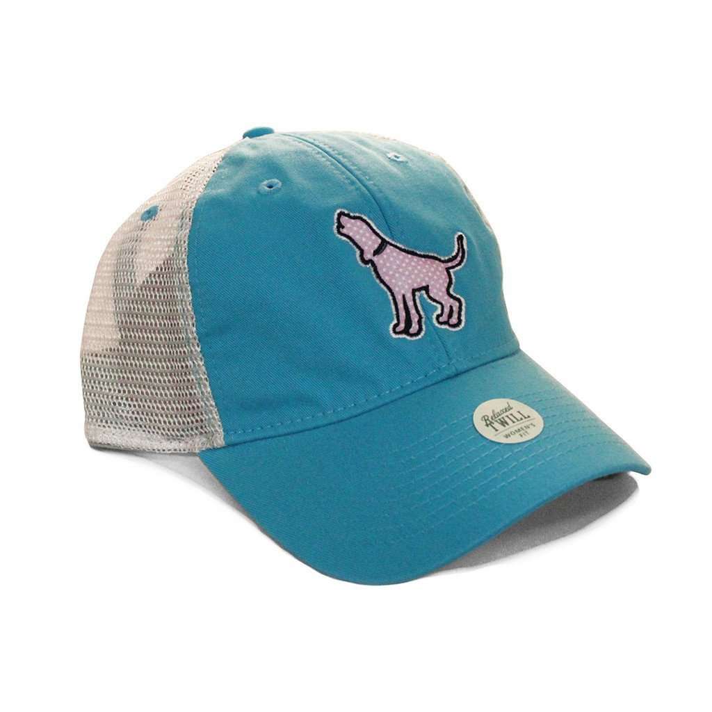 Women's Polka Hound Trucker Hat in Aqua Blue by Southern Fried Cotton - Country Club Prep