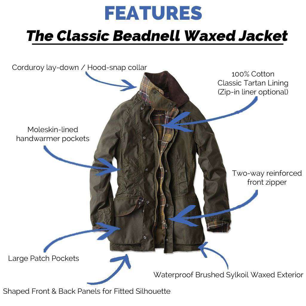 Classic Beadnell Wax Jacket in Olive Green by Barbour - Country Club Prep