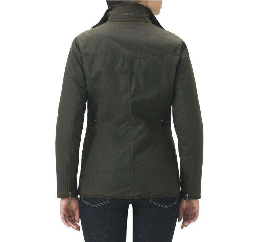 Ladies Utility Waxed Jacket in Olive Green by Barbour - Country Club Prep