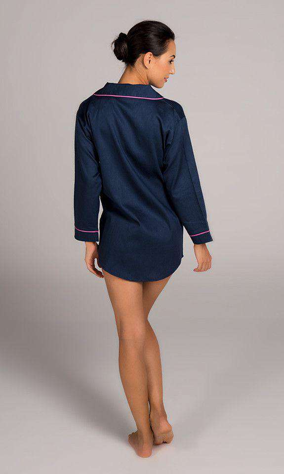 Navy and Pink Women's Satin Sleep Shirt by Malabar Bay - Country Club Prep