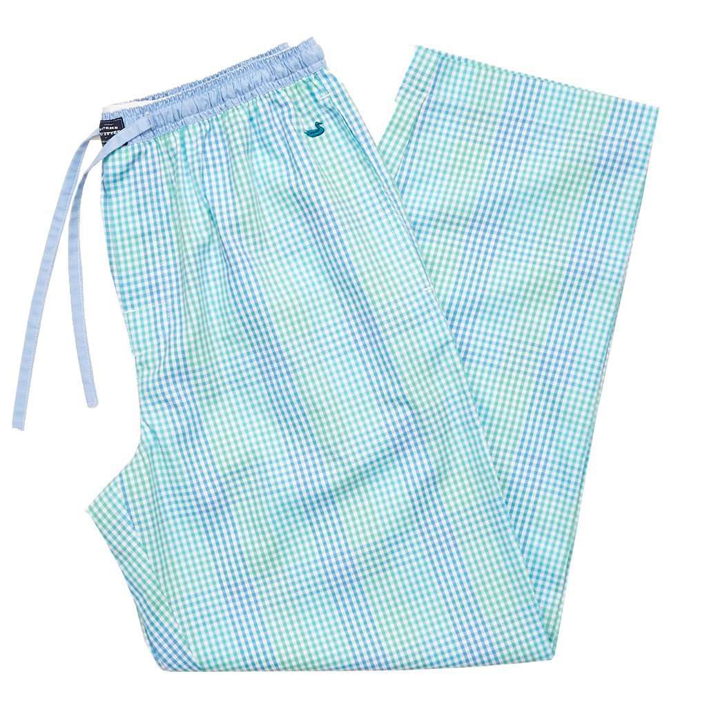 Savannah Gingham Lounge Pant in Antigua Blue and Teal by Southern Marsh - Country Club Prep