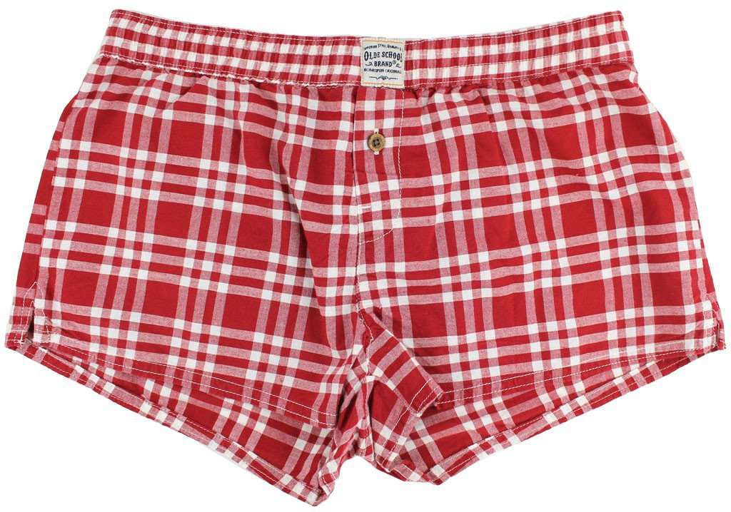 Women's Boxers in Crimson Madras by Olde School Brand - Country Club Prep