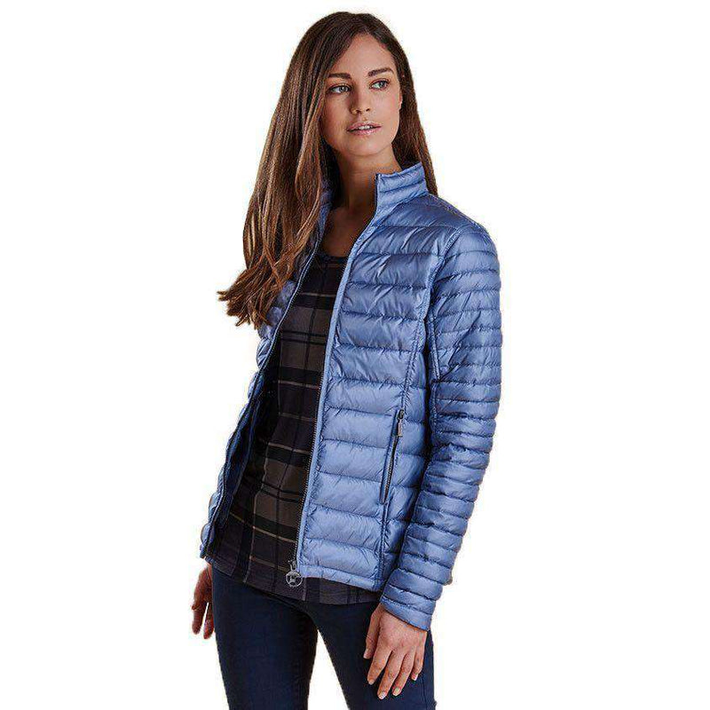 Barbour Clyde Short Baffle Quilted Jacket in Cool Blue – Country Club Prep