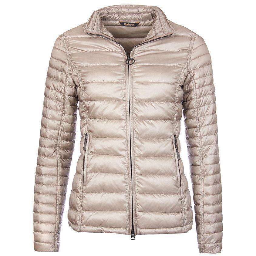 Clyde Short Baffle Quilted Jacket in Taupe by Barbour - Country Club Prep