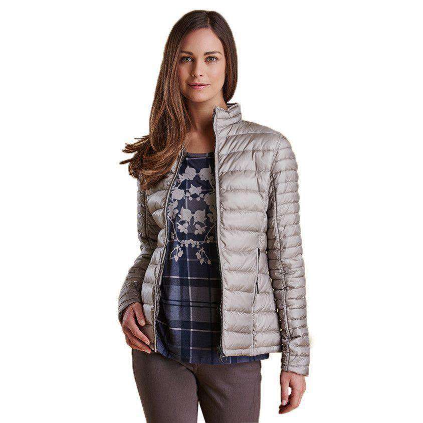 Clyde Short Baffle Quilted Jacket in Taupe by Barbour - Country Club Prep