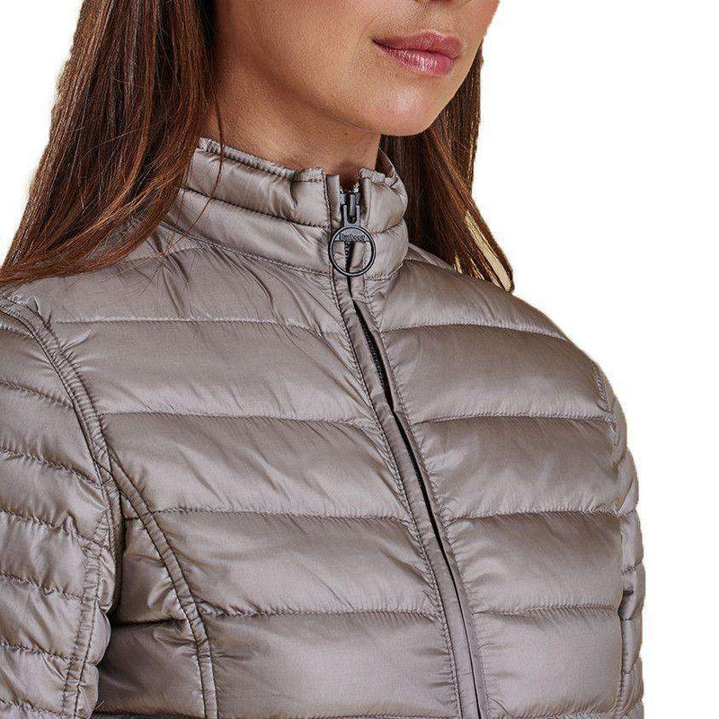 Clyde Short Baffle Quilted Jacket in Taupe by Barbour - Country Club Prep