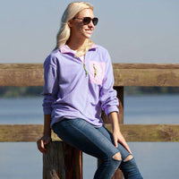 FieldTec Dune Pullover in Lilac Purple with Pink Seersucker Pocket by Southern Marsh - Country Club Prep