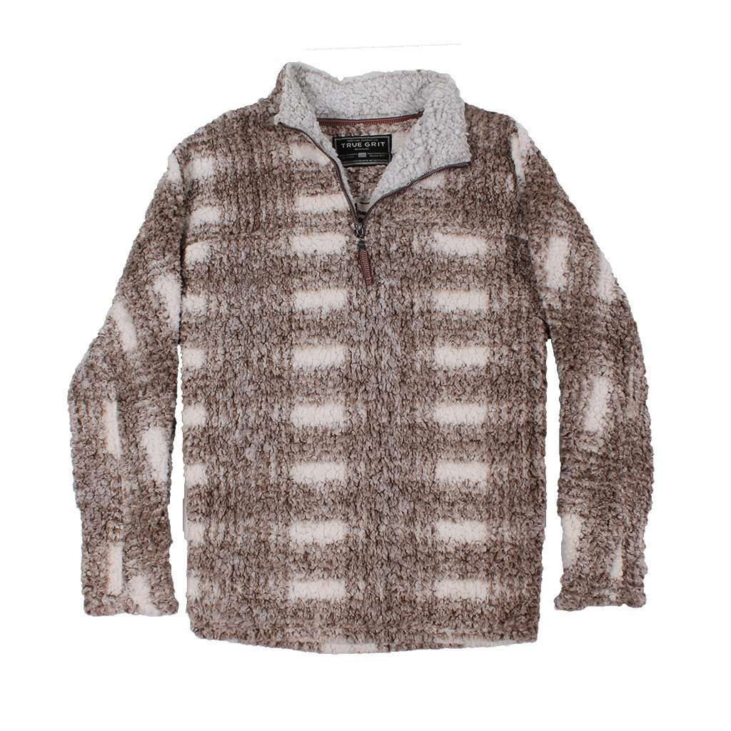 Frosty Tipped Big Plaid Pile 1/4 Zip Pullover in Brown by True Grit - Country Club Prep