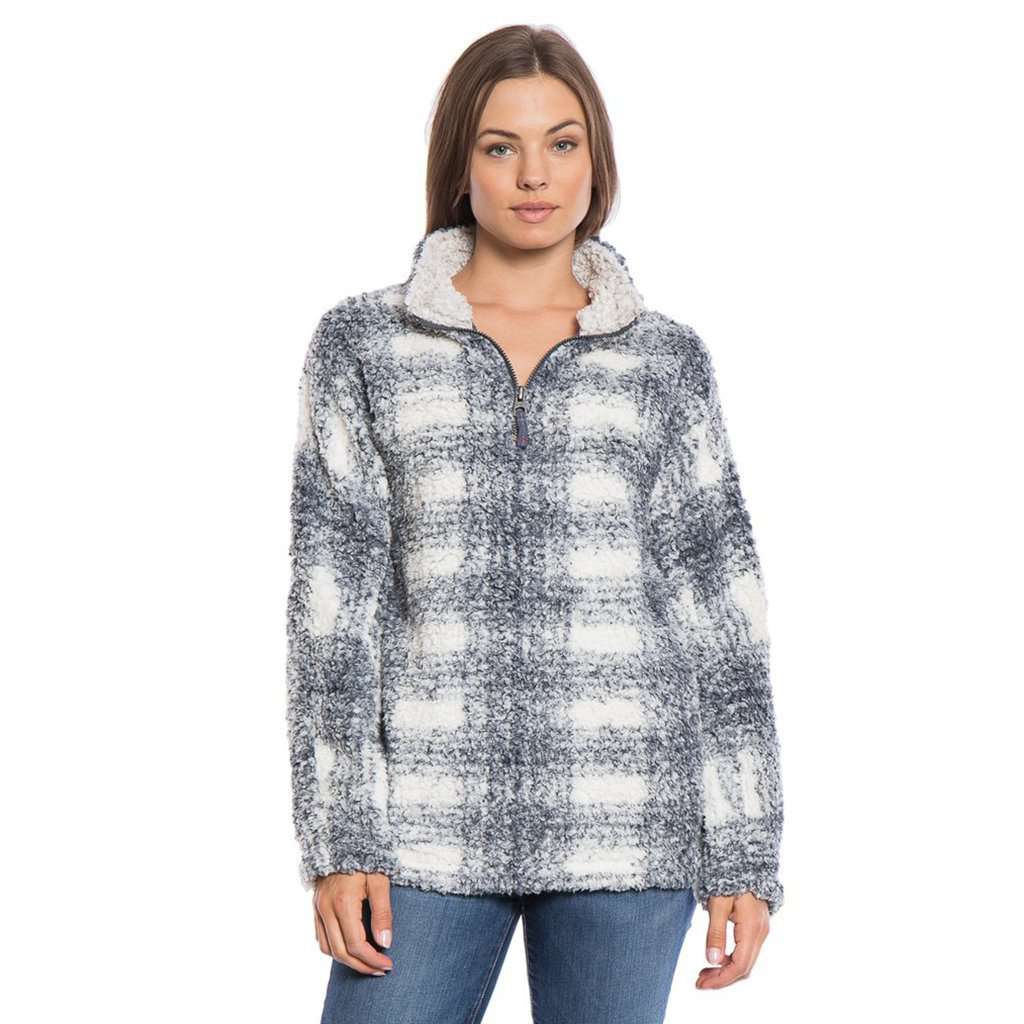 Frosty Tipped Big Plaid Pile 1/4 Zip Pullover in Charcoal by True Grit - Country Club Prep