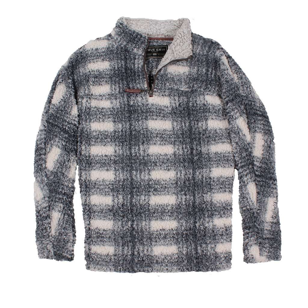 Frosty Tipped Big Plaid Pile 1/4 Zip Pullover in Charcoal by True Grit - Country Club Prep