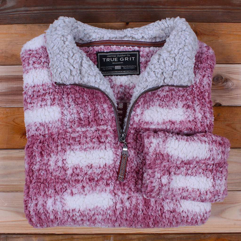 Frosty Tipped Big Plaid Pile 1/4 Zip Pullover in Vintage Wine by True Grit - Country Club Prep