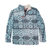 Frosty Tipped Tribal Pile 1/4 Zip Pullover in Aqua by True Grit - Country Club Prep