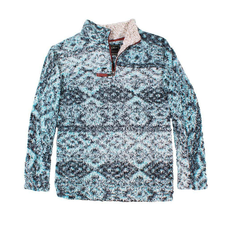 Frosty Tipped Tribal Pile 1/4 Zip Pullover in Aqua by True Grit - Country Club Prep