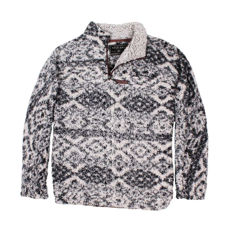 Frosty Tipped Tribal Pile 1/4 Zip Pullover in Charcoal by True Grit - Country Club Prep