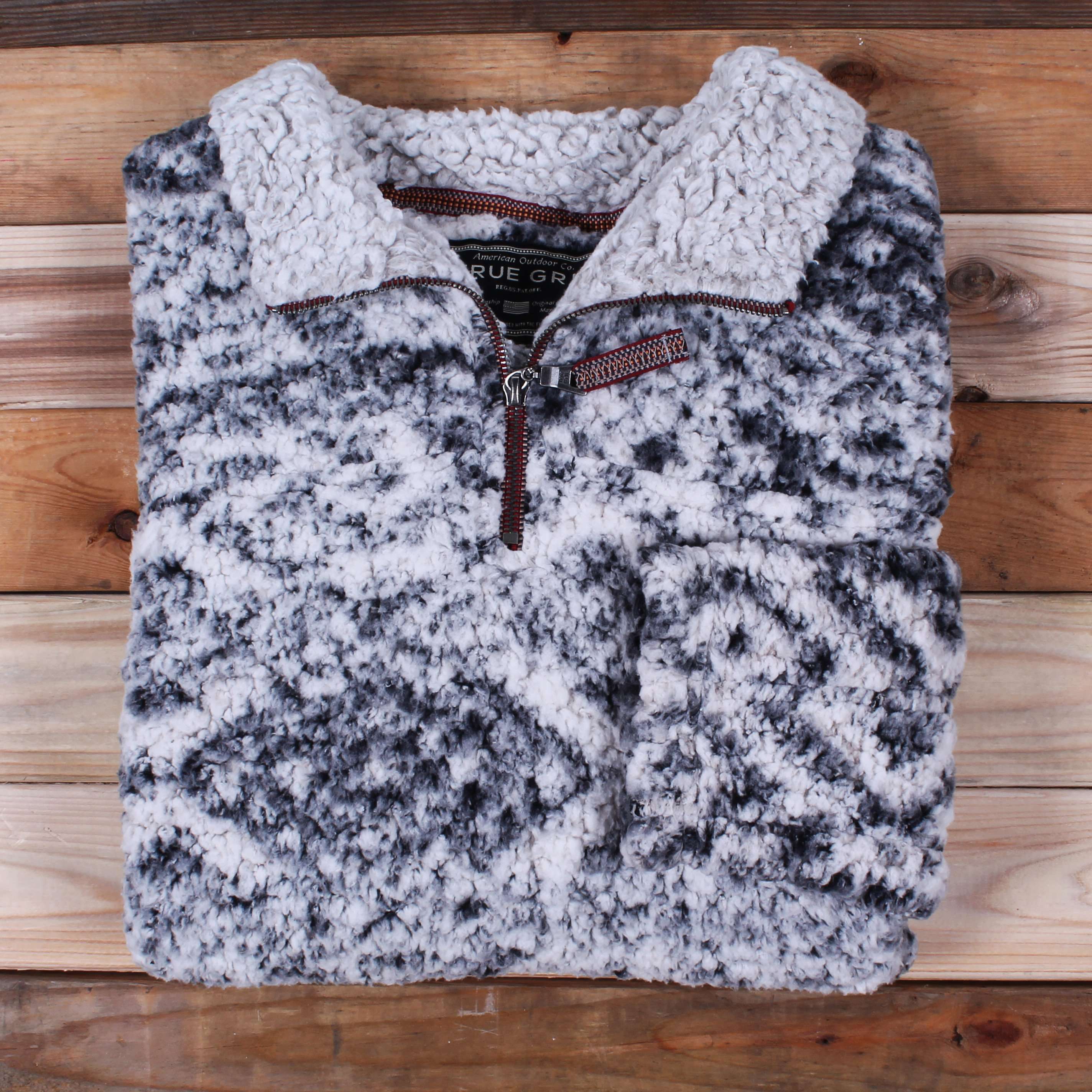 True Grit Frosty Tipped Tribal Pile 1 4 Zip Pullover in Charcoal Country Club Prep