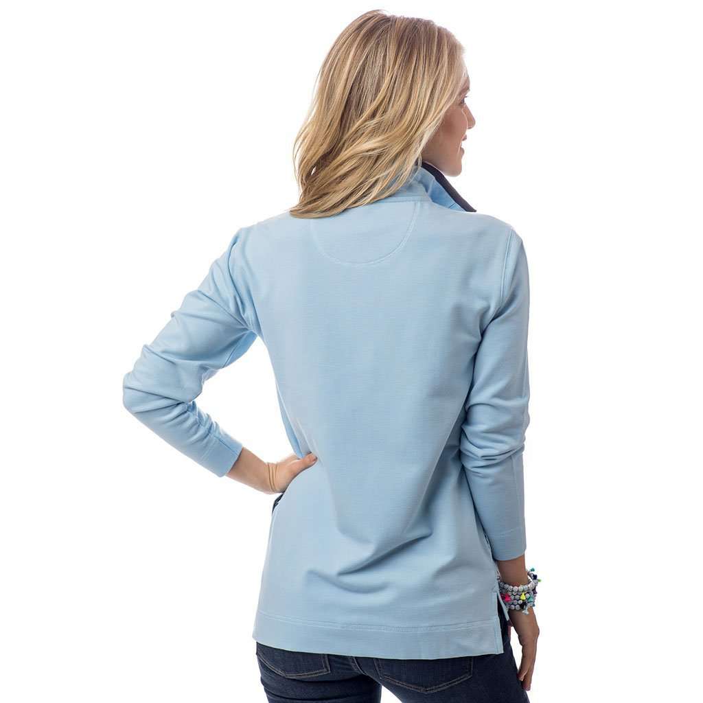 Gingham Trimmed Skiptide Pullover in Sky Blue by Southern Tide - Country Club Prep