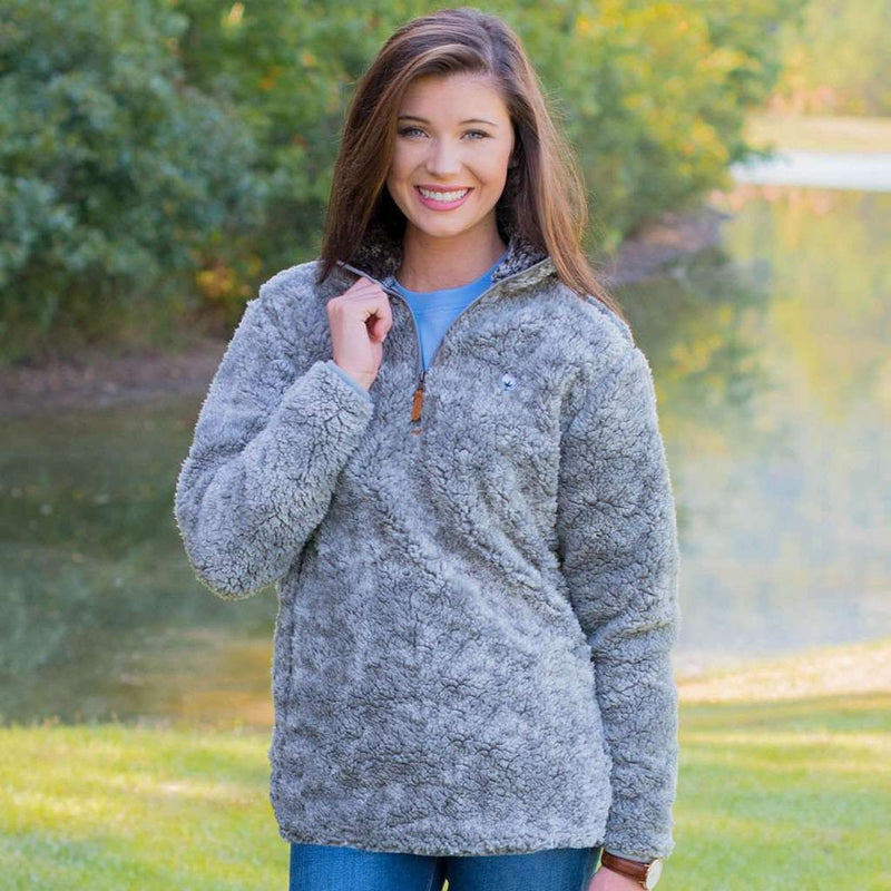 Heathered Quarter Zip Sherpa Pullover in Moon Mist Grey by The Southern Shirt Co. - Country Club Prep