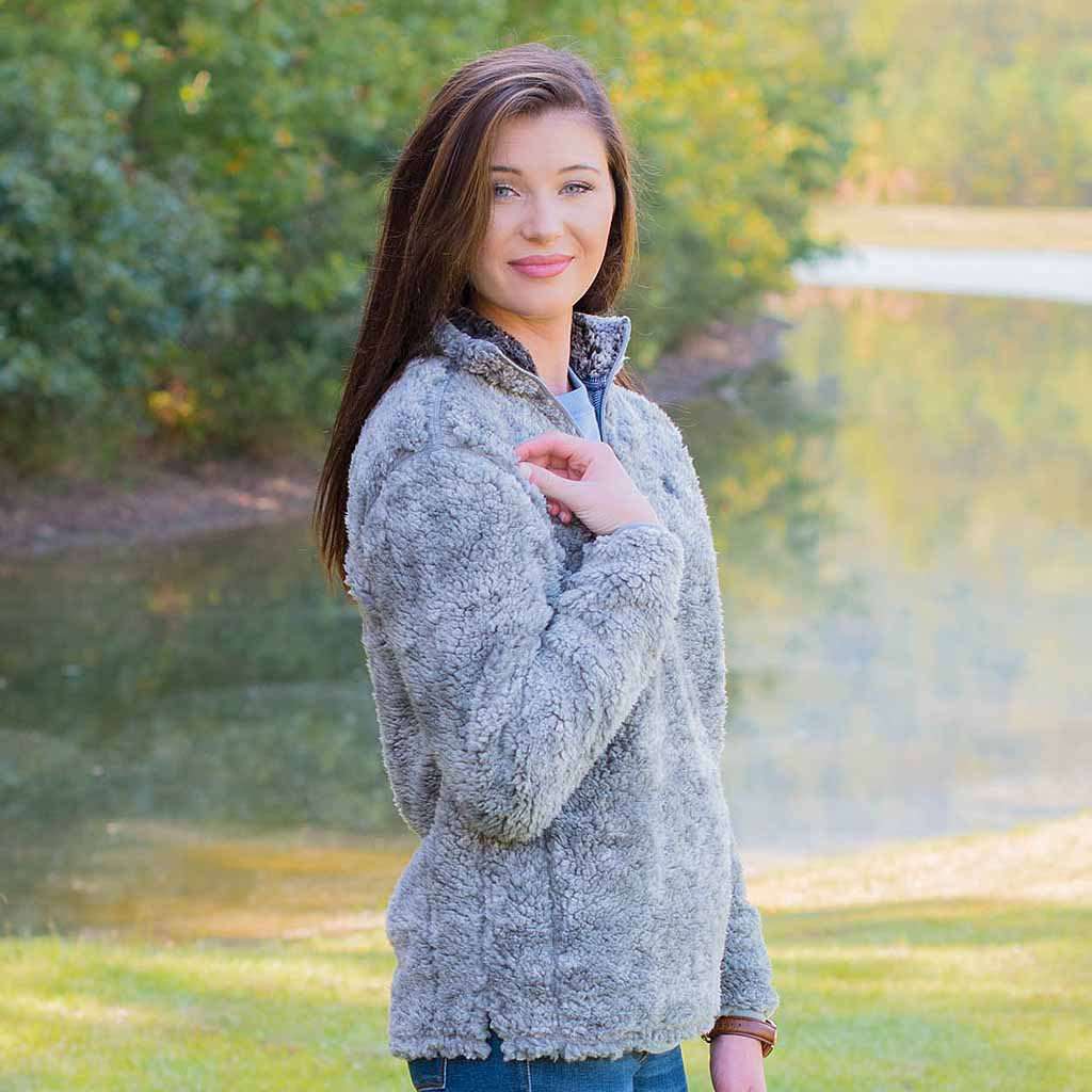 Heathered Quarter Zip Sherpa Pullover in Moon Mist Grey by The Southern Shirt Co. - Country Club Prep