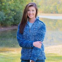 Heathered Quarter Zip Sherpa Pullover in Navy by The Southern Shirt Co. - Country Club Prep
