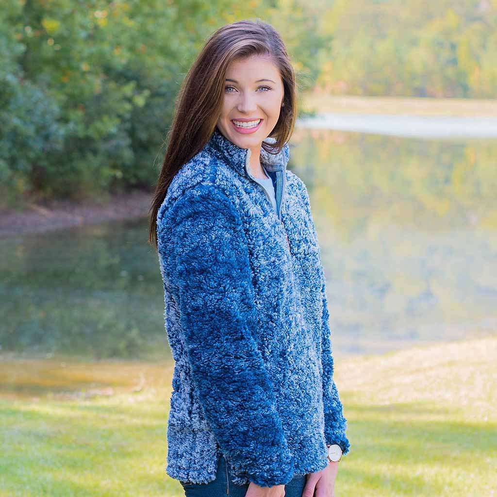 Heathered Quarter Zip Sherpa Pullover in Navy by The Southern Shirt Co. - Country Club Prep